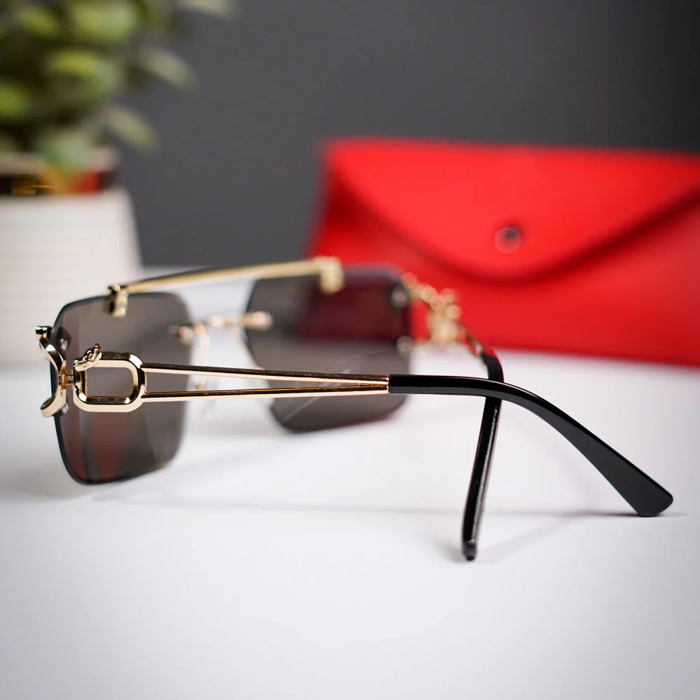 Aura Sovereign Rimless – Premium Gold Metal Luxury Sunglasses (Elite UV400 Edition)