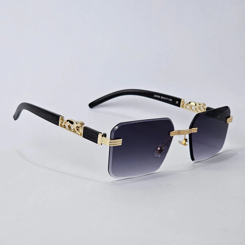 Aura Predator Rimless – Luxury Gold Metal Black Sunglasses (UV400 Premium Edition)