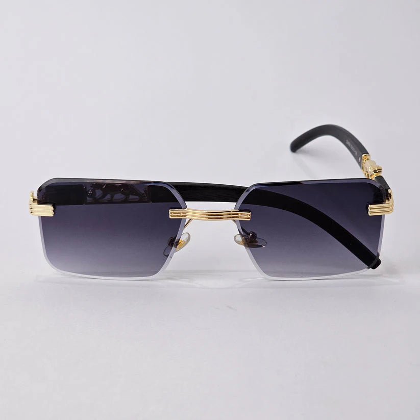 Aura Predator Rimless – Luxury Gold Metal Black Sunglasses (UV400 Premium Edition)