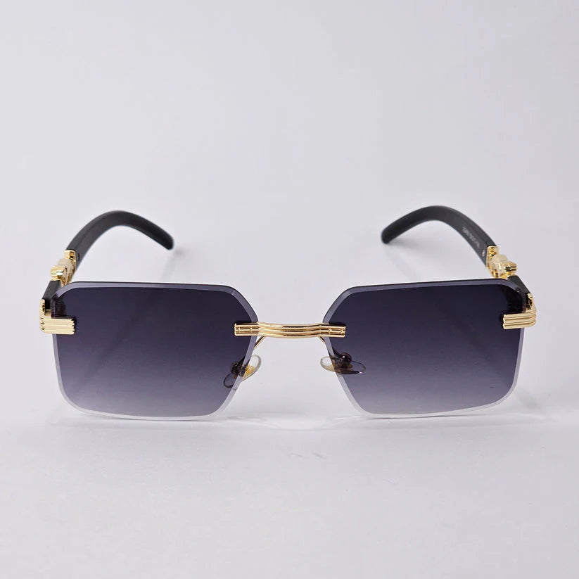 Aura Predator Rimless – Luxury Gold Metal Black Sunglasses (UV400 Premium Edition)
