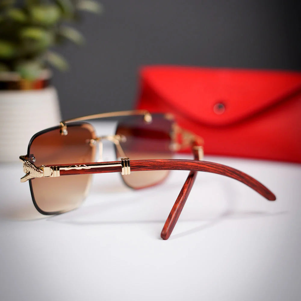 Aura Apex Rimless – Premium Brown Gradient Metal Sunglasses (Luxury UV400 Edition)