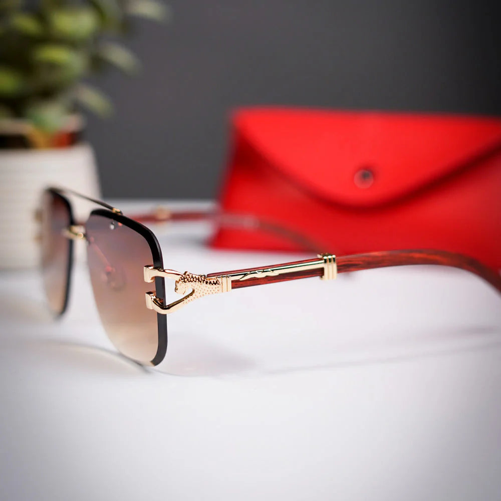 Aura Apex Rimless – Premium Brown Gradient Metal Sunglasses (Luxury UV400 Edition)